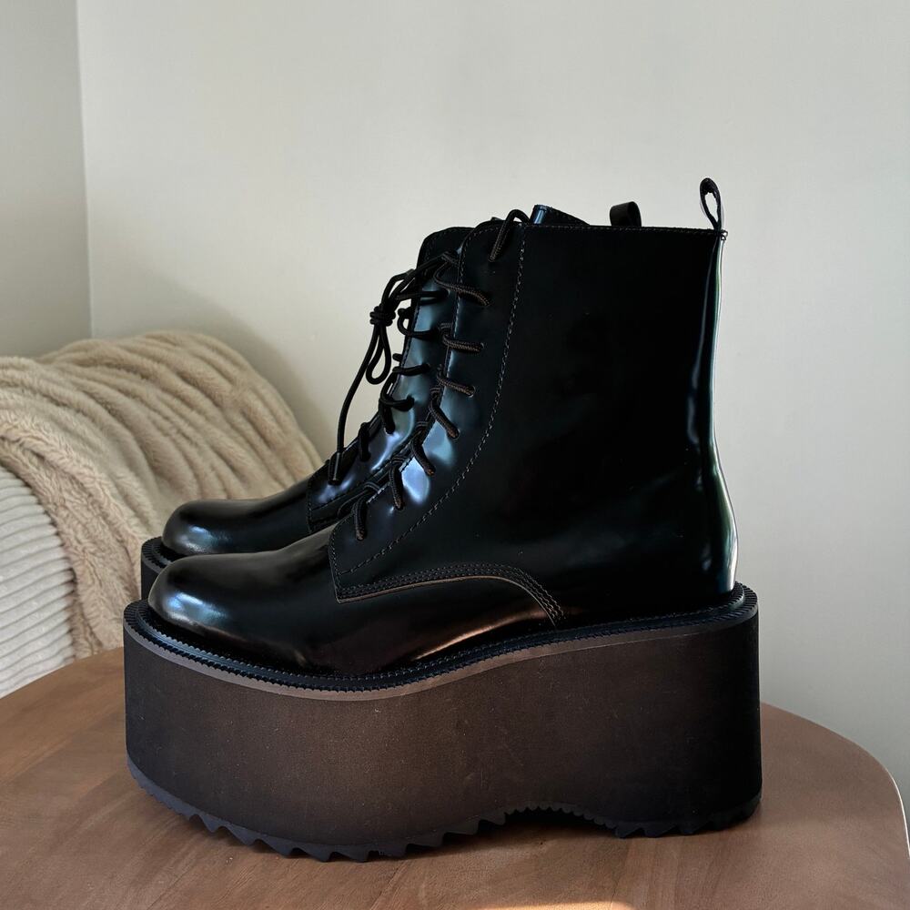 Jeffrey Campbell Distort Platform Leather Lace Up Ankle Boots Sz EU 39 / US 8.5